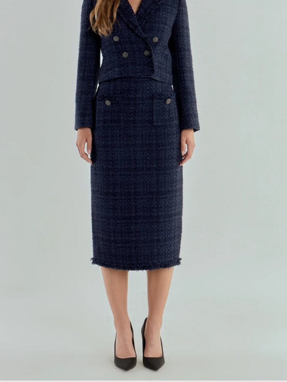 Endless Rose Classic Navy Tweed Pencil Skirt NWT